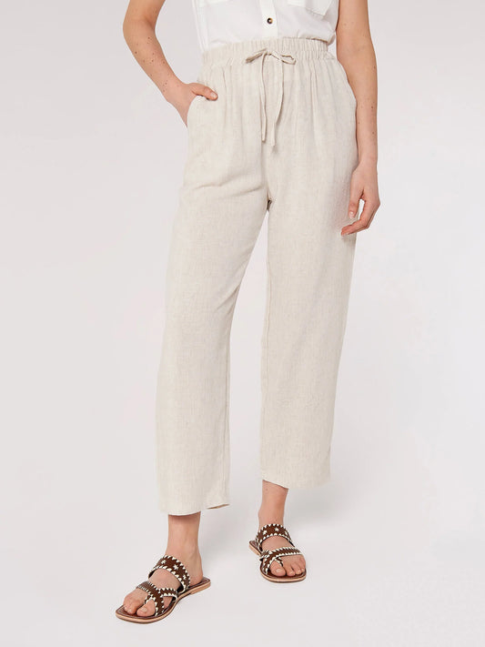 Apricot Linen Blend Cropped Trousers Stone