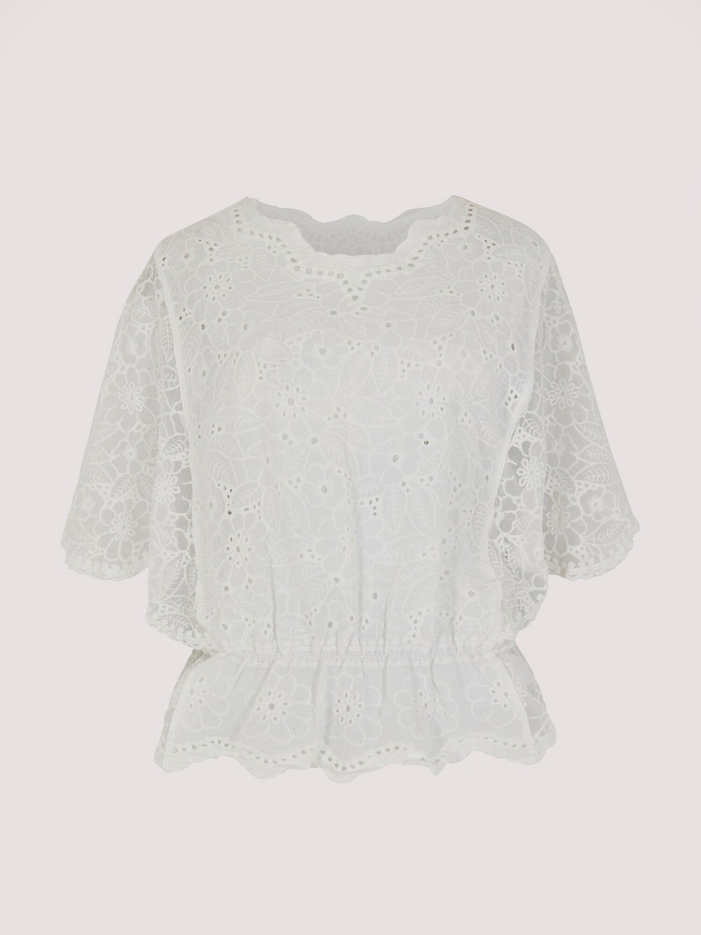 Apricot Floral Broderie Batwing Top White