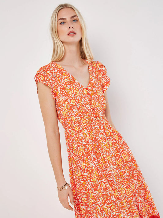 Apricot Ditsy Floral Maxi Dress Orange