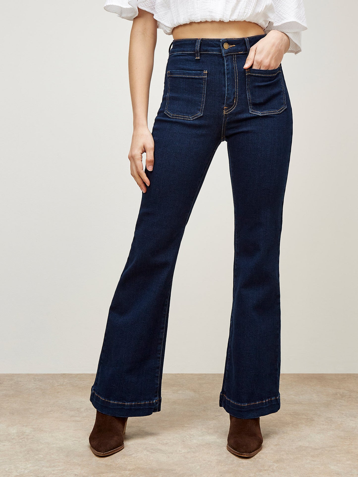 Apricot Luci Flare Dark Wash Jeans Navy