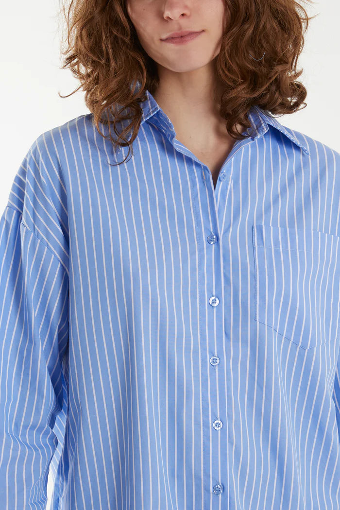 Pin Stripe Cuff Shirt - Blue