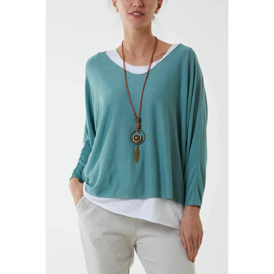 Necklace Double Layer Top -Sage