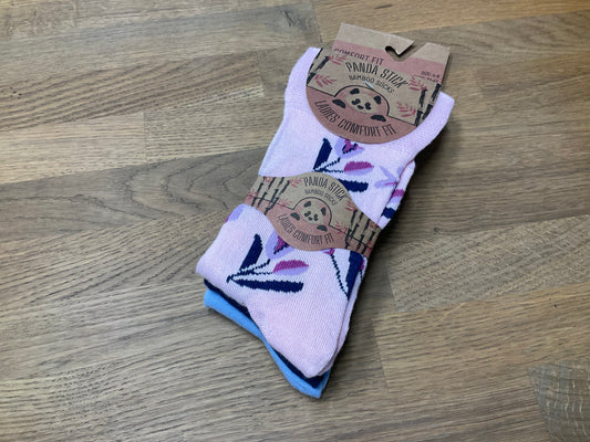Ladies 3pk Bamboo Comfort Fit Floral Socks - Pink/Navy