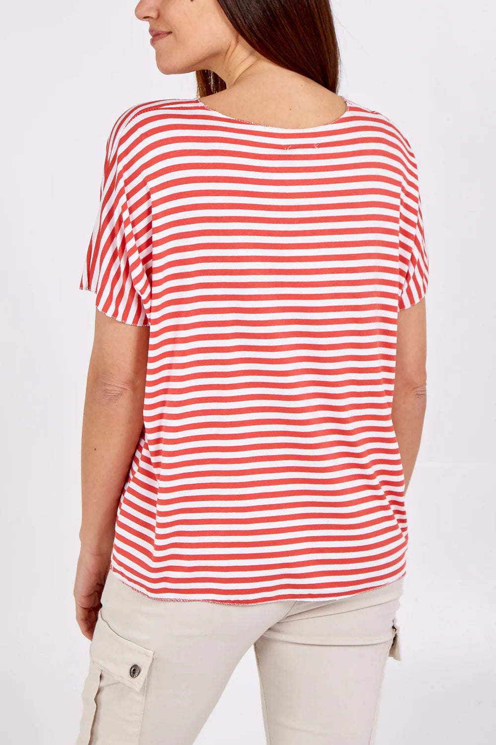 Stripe V-Neck T-shirt - Pink