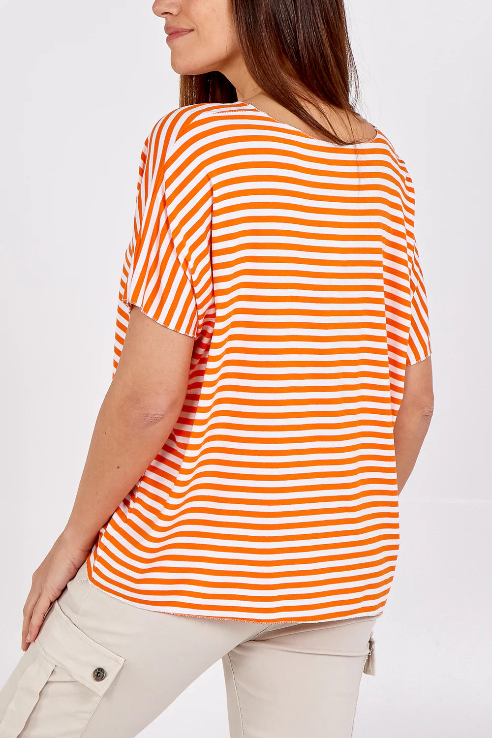 Stripe V-Neck T-shirt - Orange