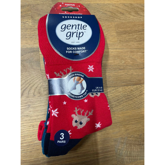 Gentle Grip Sock Shop Socks - Ginger Bread/Mistletoe, Reindeer