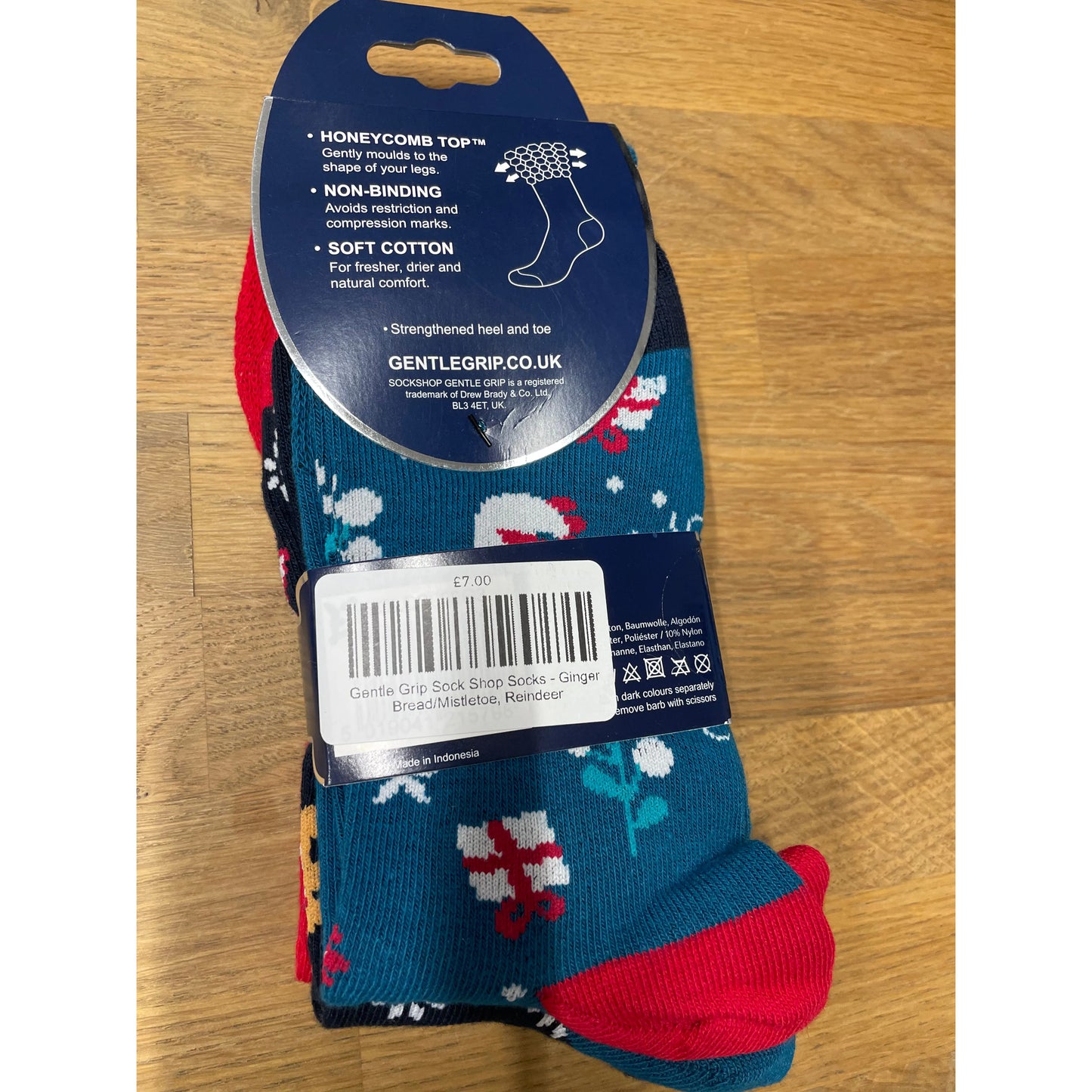 Gentle Grip Sock Shop Socks - Ginger Bread/Mistletoe, Reindeer