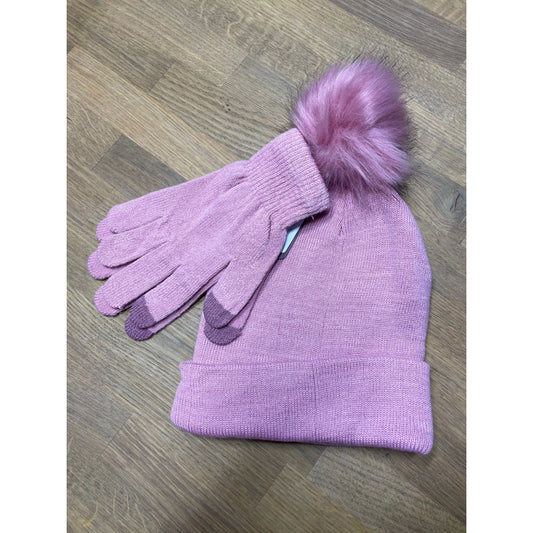 Bobble Hat & Gloves - Pink