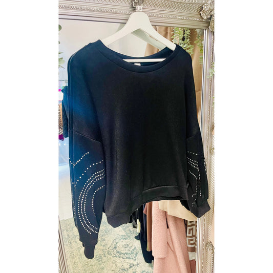 Diamante Sleeve Sweater - Black