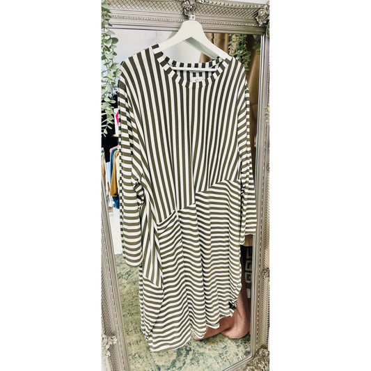 Oversized Stripe Jersey Tunic - Khaki