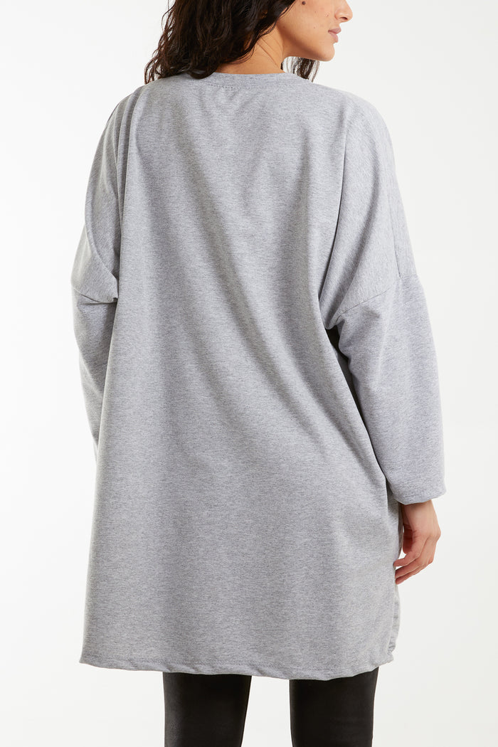 Foil Star Side Pocket Sweater Dress - Grey