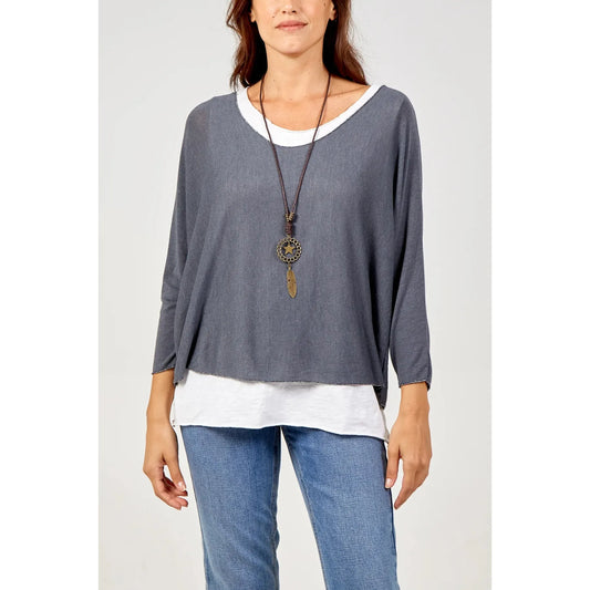 Necklace Double Layer Top - Mid Grey
