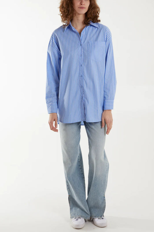 Pin Stripe Cuff Shirt - Blue