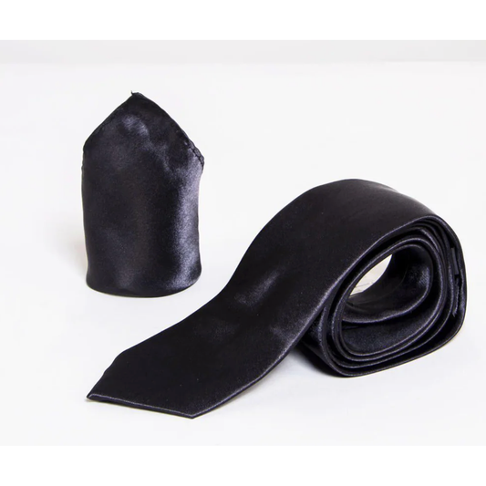 Marc Darcy Satin Tie and Pocket Square Set in Black