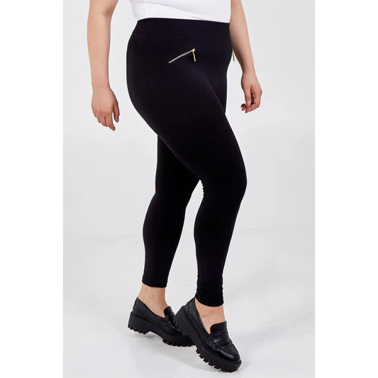 Curve Basic Zip Detail Fleece Lined Legging - Black