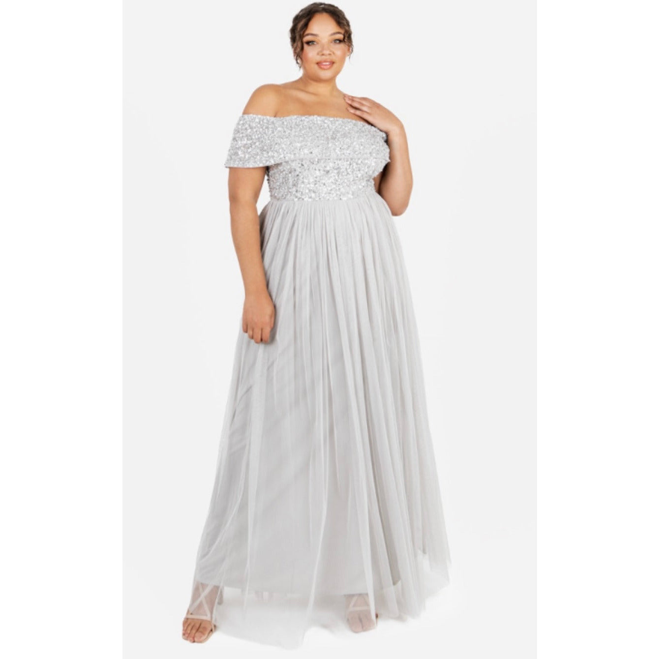 Gabriella Bardot Bridesmaid Dress - Soft Grey