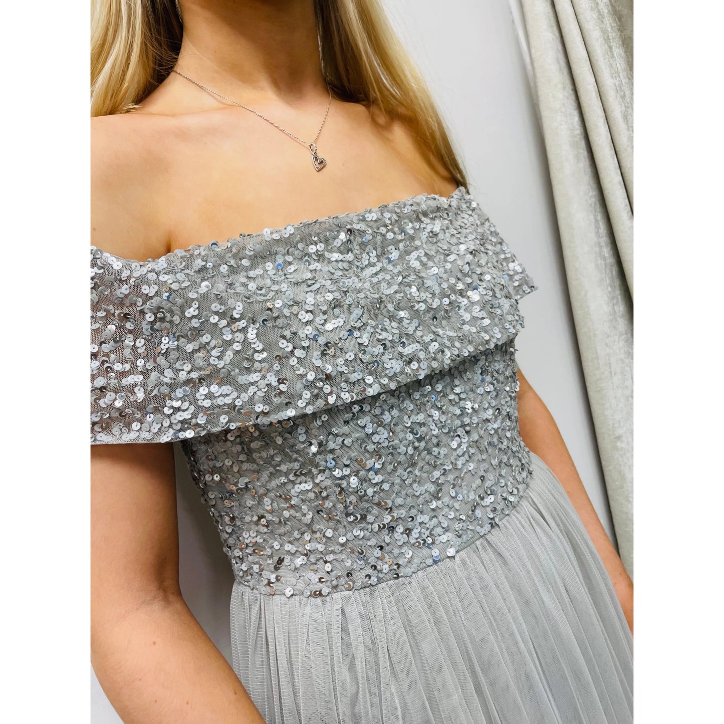 Gabriela Bardot Bridemaid Dress - Soft Grey