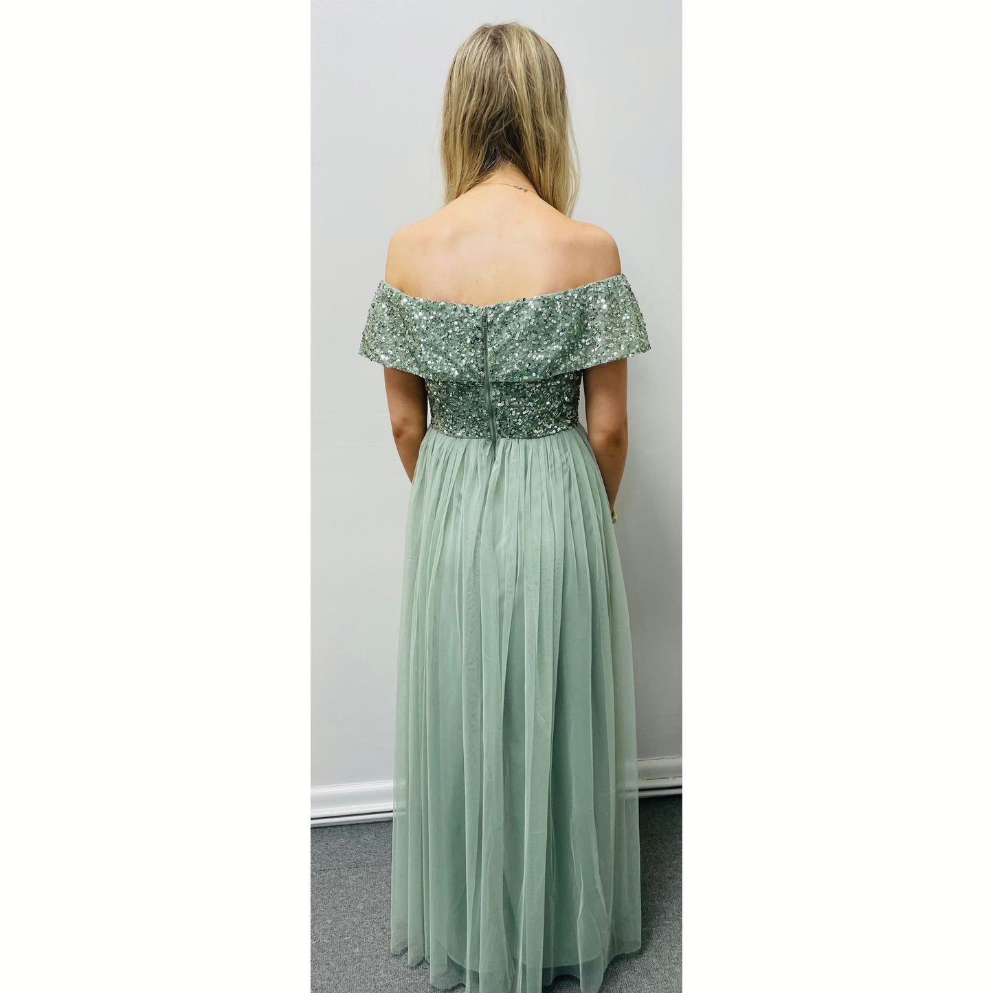 Gabriella Bardot Bridesmaid Dress - Misty Green